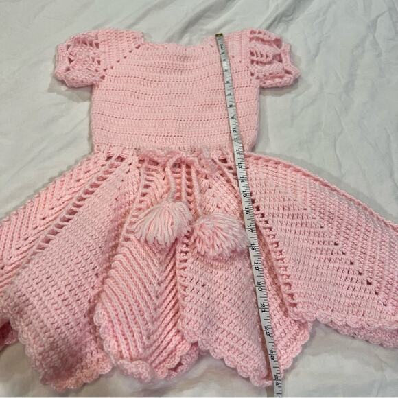 Grandma Crochet Pink Handkerchief Hem Sweater Dress sz Small - Picture 7 of 11